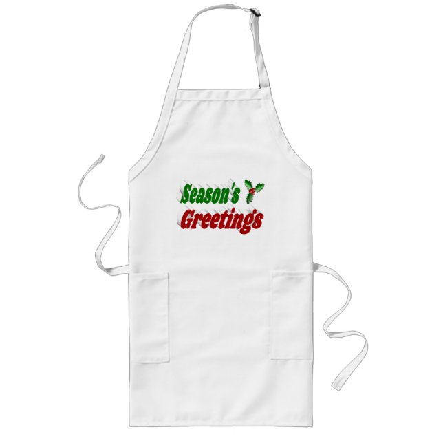 Seasons Greetings Holly Christmas typography Long Apron (Front)