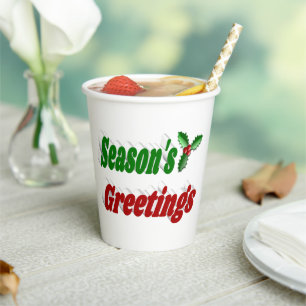 Seasons Greetings Holly Christmas typography Paper Cups