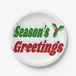 Seasons Greetings Holly,typography Christmas  Paper Plate