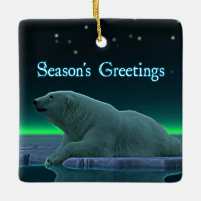 Season's Greetings - Ice Edge Polar Bear Ceramic Ornament (Front)