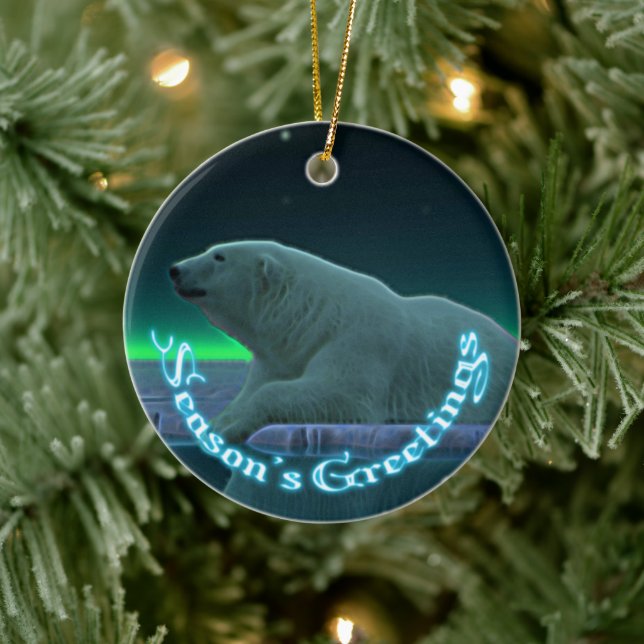 Season's Greetings - Ice Edge Polar Bear Ceramic Ornament (Tree)