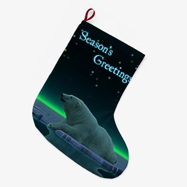 Season's Greetings - Ice Edge Polar Bear Large Christmas Stocking (Front (Hanging))