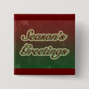 Season's Greetings in Text on Red and Green 2 Inch Square Button