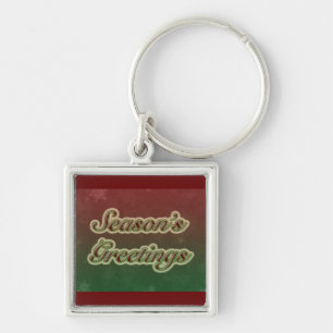 Season's Greetings in Text on Red and Green Keychain
