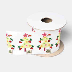 Seasons Greetings, Jolly Holiday Cherries Satin Ribbon
