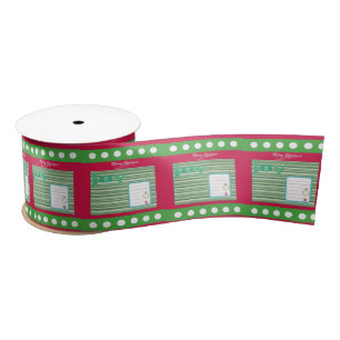 Seasons Greetings, Joy Merry Christmas GreenRibbon Satin Ribbon