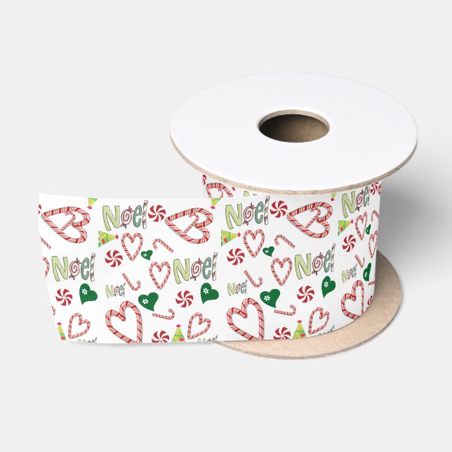Seasons Greetings, Joy Merry Christmas Noel  Satin Ribbon (Spool)