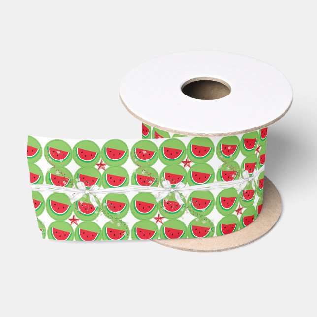 Seasons Greetings, Joy Merry Christmas Watermelon Satin Ribbon (Spool)