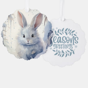 Season's Greetings Little Rabbit In Snow Ornament Card