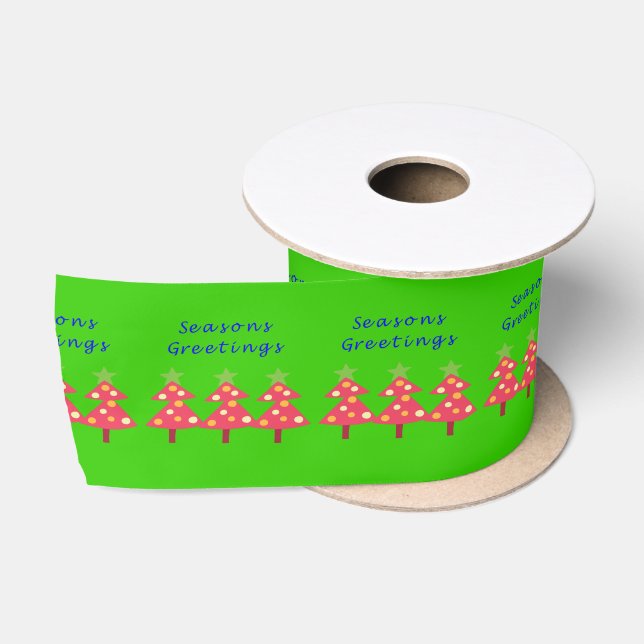 Seasons Greetings,  Merry Christmas Green Ribbon Satin Ribbon (Spool)