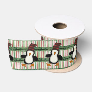 Seasons Greetings, Merry Christmas Penguin Satin Ribbon