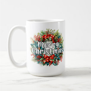 Seasons Greetings   Merry Christmas Wreath Coffee Mug