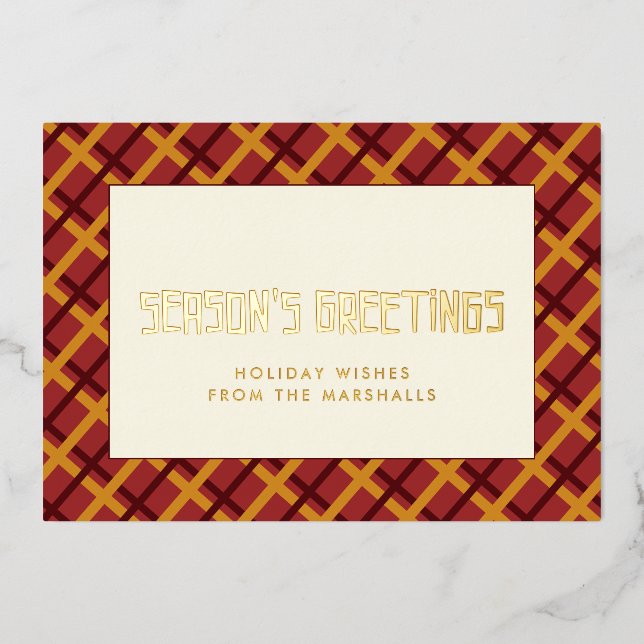 Season's Greetings mid century pattern Foil Holiday Card (Front)