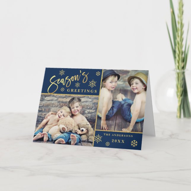 Season's Greetings Modern 2 PHOTO Greeting Holiday Card (Front)