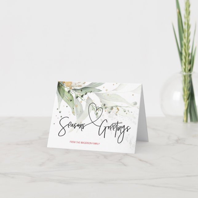 Seasons Greetings Modern Christmas Eucalyptus Card (Front)