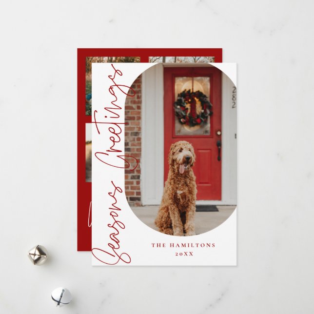 Seasons Greetings Modern Minimalist Card Burgundy (Front/Back In Situ)