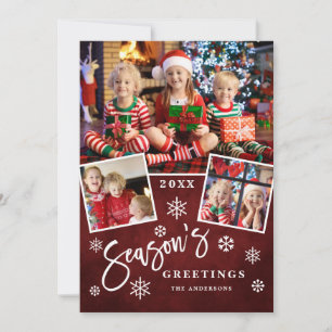Season's Greetings Modern Script 3 PHOTO Collage Holiday Card