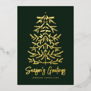Season's Greetings Modern Simple Christmas Tree Foil Holiday Card