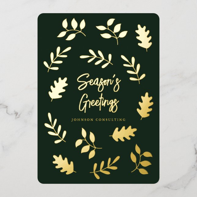 Season's Greetings Modern Simple Foliage Botanical Foil Holiday Card (Front)