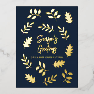 Season's Greetings Modern Simple Foliage Botanical Foil Holiday Postcard
