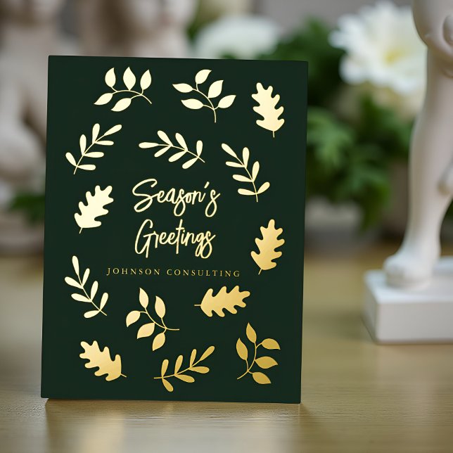 Season's Greetings Modern Simple Foliage Botanical Foil Holiday Postcard (Creator Uploaded)