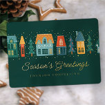 Season's Greetings Modern Winter Snow Village Foil Holiday Card<br><div class="desc">Your business logo can be added at the back. Modify the holiday message,  business name or company name. 

Available here:
http://www.zazzle.com/selectpartysupplies</div>