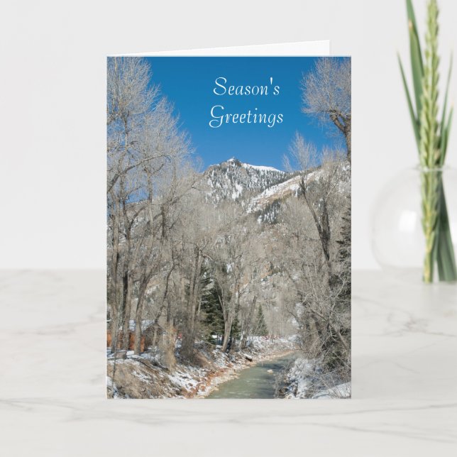 Season's Greetings Mountain Winter Stream Holiday Card (Front)