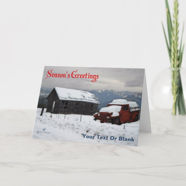 Season's Greetings - Old Red Truck Holiday Card (Front)