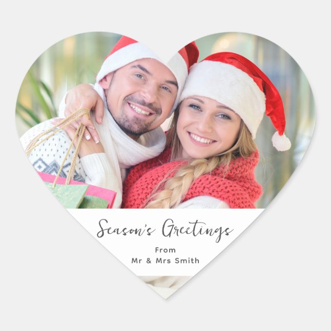  Seasons Greetings One Photo Christmas  Heart Sticker (Front)