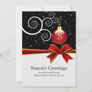 Season's Greetings Ornament And Ribbon Flat Card