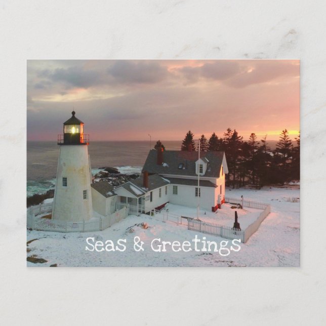 Seasons Greetings Pemaquid Lighthouse Holiday Postcard (Front)