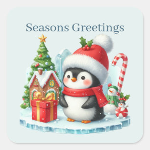 Seasons greetings penguin Holiday Square Sticker