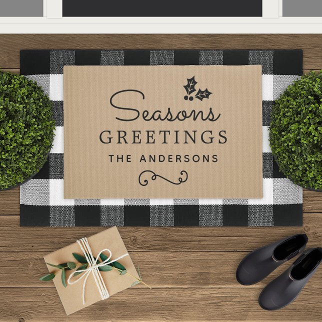 Seasons Greetings Personalized Family Name Holiday Doormat (Creator Uploaded)