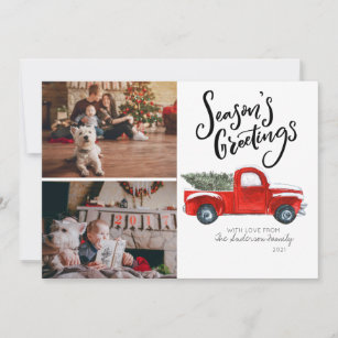 Seasons Greetings Photo Card - Vintage Red Truck