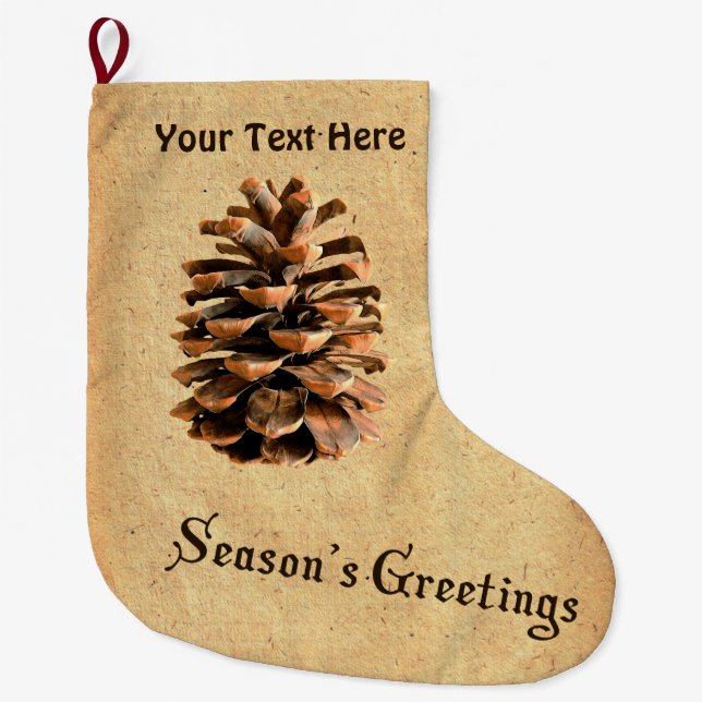 Season's Greetings - Pine Cone Large Christmas Stocking (Front)