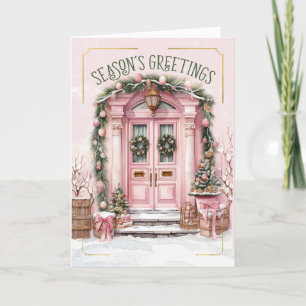Season's Greetings Pink and Green Christmas Holiday Card