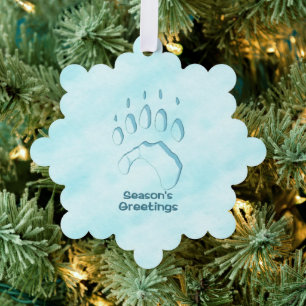 Season's Greetings - Polar Bear Paw Print  Ornament Card