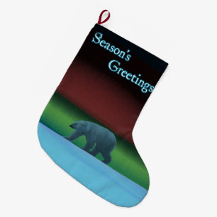 Season's Greetings - Polar Lights Polar Bear Large Christmas Stocking