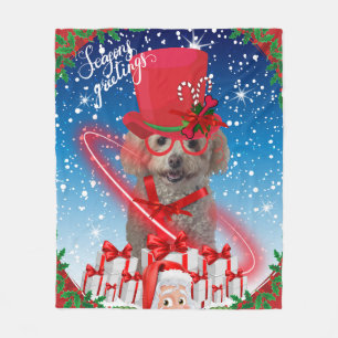 Season's Greetings Poodle Fleece Blanket
