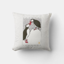 Season's Greetings! Puffins Throw Pillow