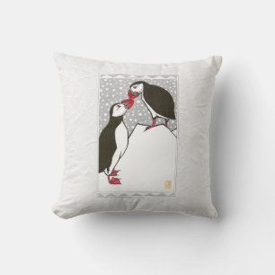 Season's Greetings! Puffins Throw Pillow