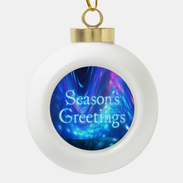 Season's Greetings - Qaanaaq - Northern Lights Ceramic Ball Christmas Ornament (Front)