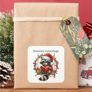 Seasons Greetings raccoon Holiday Square Sticker
