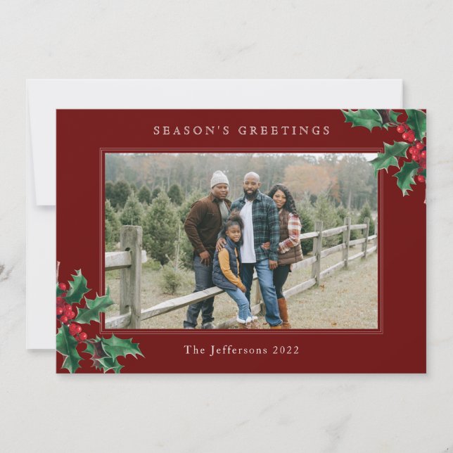 Season's Greetings Red Custom Christmas Card (Front)