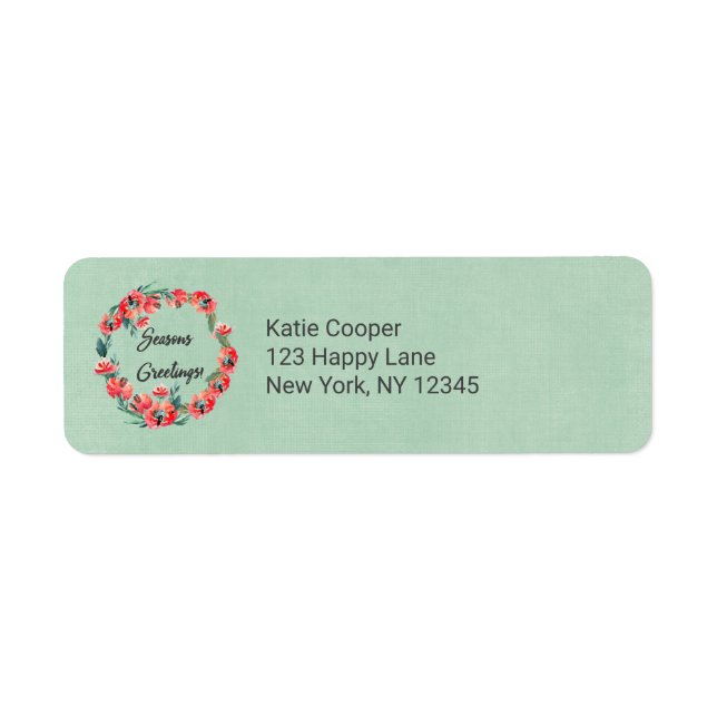 Seasons Greetings Red Floral Watercolor Wreath (Front)