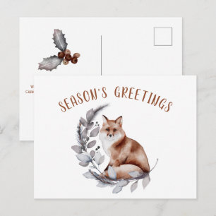 Season's Greetings Red Fox Christmas Greenery Postcard