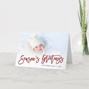Season's Greetings Red Script Photo Overlay Holiday Card