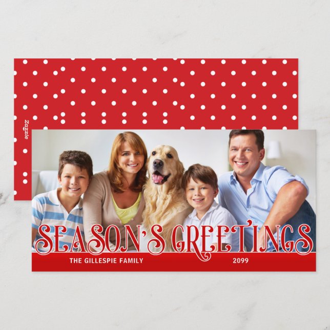 Season's Greetings Red Simplicity Family Photo Holiday Card (Front/Back)