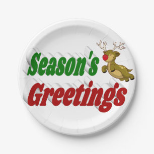 Seasons Greetings Reindeer typography Christmas  Paper Plate