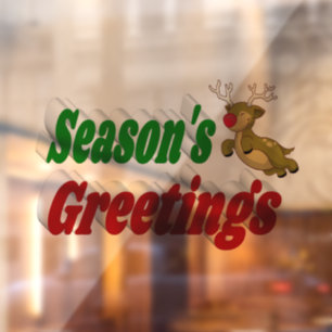 Seasons Greetings Reindeer typography Christmas  Window Cling